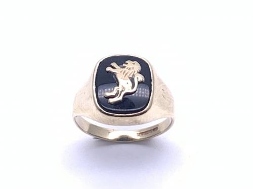 9ct Yellow Gold Lion Onyx Signet Ring
