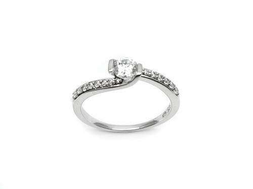 Silver CZ Twist Solitaire Ring