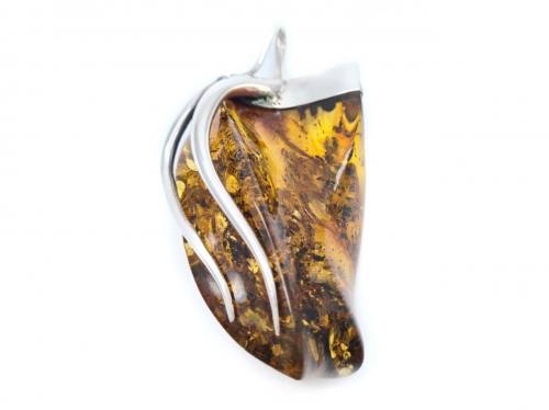 Silver Green Amber Large Pendant