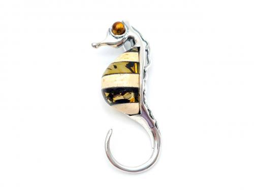 Silver Amber Seahorse Pendant