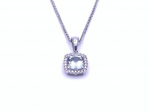 9ct Aquamarine & Diamond Pendant and Chain