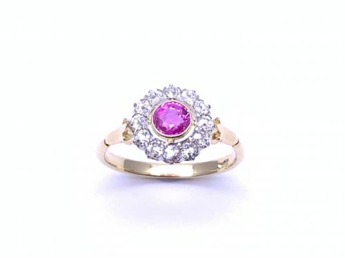 Pink Sapphire & Diamond Cluster Ring