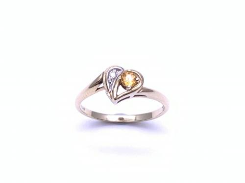9ct Citrine & Diamond Heart Ring