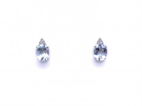 9ct Aquamarine & Diamond Stud Earrings