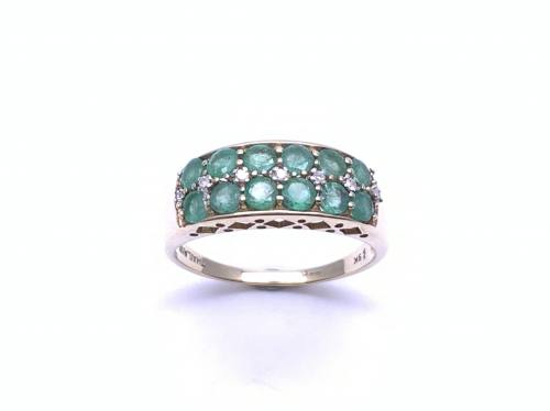 9ct Emerald & Diamond 2 Row Ring