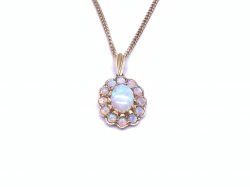 9ct Opal Cluster Pendant & Chain