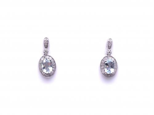 9ct Aquamarine & Diamond Drop Earrings