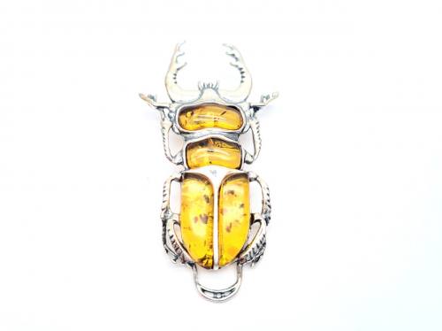 Silver Amber Scarab Beetle Pendant