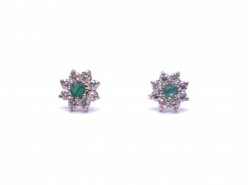 9ct Emerald & CZ Stud Earrings