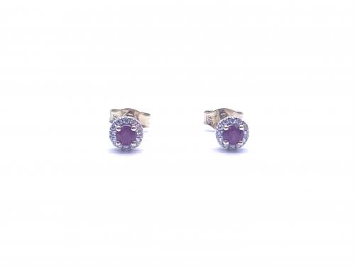 9ct Ruby & Diamond Halo Stud Earrings