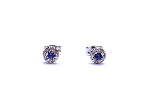 9ct Ceylon Sapphire & Diamond Halo Stud Earrings