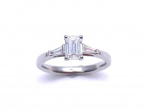 Platinum Diamond Emerald Cut Ring 0.70ct