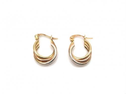 9ct 3 Colour Gold Hoop Earrings