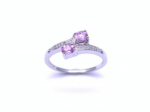 9ct Pink Topaz 2 Stone & Diamond Ring