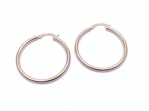 9ct Yellow Gold Plain Hoop Earrings 34mm