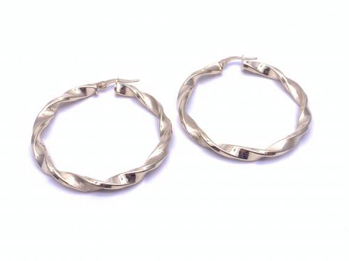9ct Yellow Gold Twist Hoop Earrings 45mm