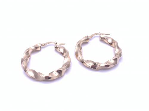 9ct Yellow Gold Textured Twist Hoop Earrings 30mm