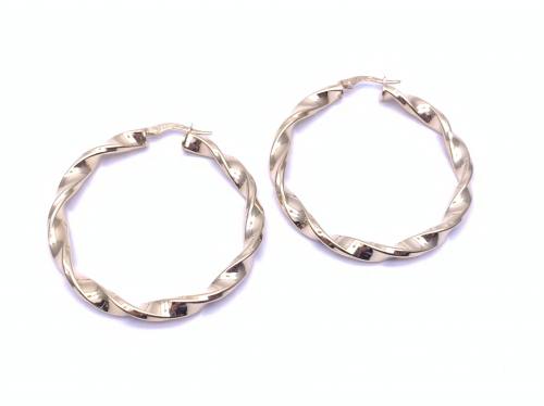 9ct Yellow Gold Twist Hoop Earrings 40mm