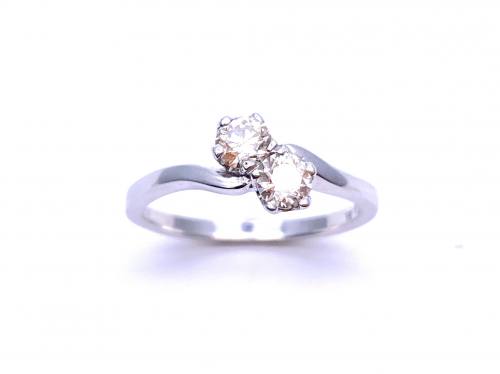 18ct White Gold Diamond 2 Stone Ring 0.50ct