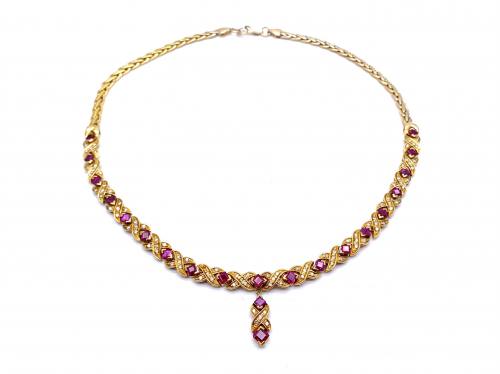 14ct Diamond & Synthetic Ruby Necklet