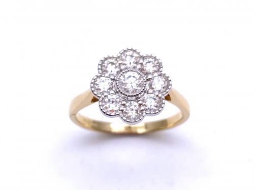 18ct Yellow Gold Diamond Cluster Ring 0.97ct