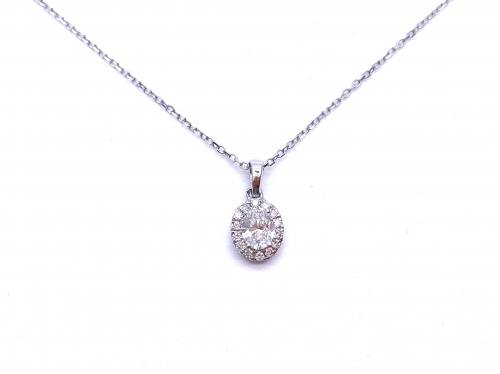 18ct Oval Halo Diamond Pendant & Chain 0.33ct