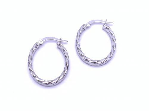 9ct White Gold Twist Oval Hoop Earrings