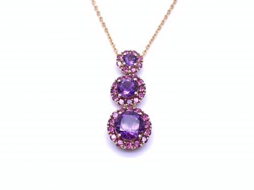 9ct Amethyst & Garnet Pendant & Chain