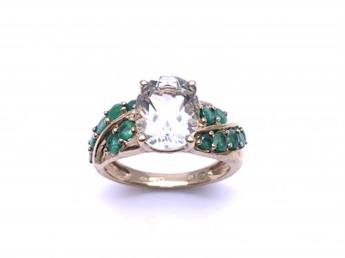 9ct Lime Quartz & Emerald Ring