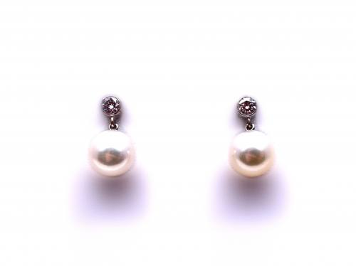 18ct Cultured Pearl & Diamond Stud Earrings