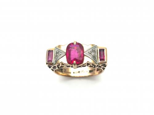 14ct Synthetic Ruby & Diamond Ring