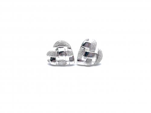 Silver Textured Criss-Cross Heart Stud Earrings