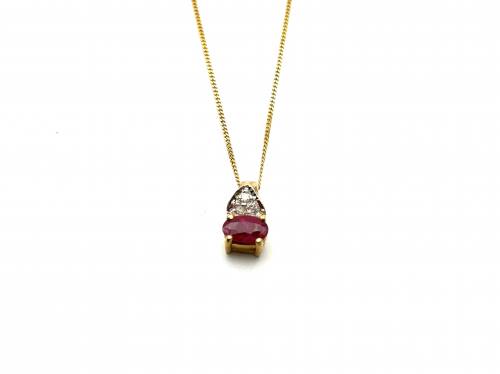 9ct Ruby & Diamond Pendant & Chain