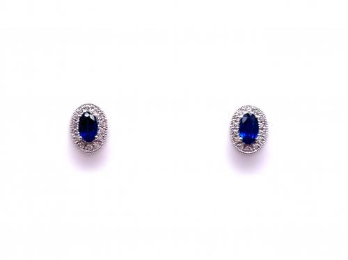 18ct Sapphire & Diamond Halo Earrings 0.12ct