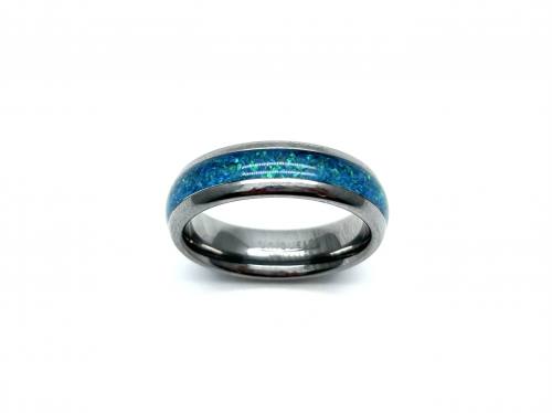Tungsten Carbide & Crushed Created Opal Ring