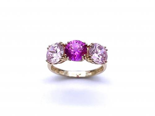 14ct Pink CZ 3 Stone Ring