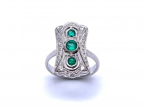 9ct White Gold Emerald & Diamond Cluster Ring