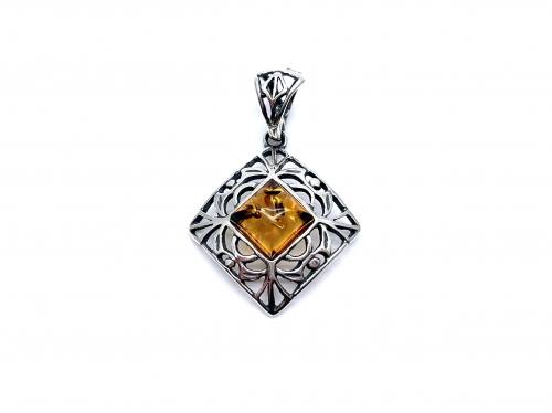 Silver Amber Fancy Square Pendant