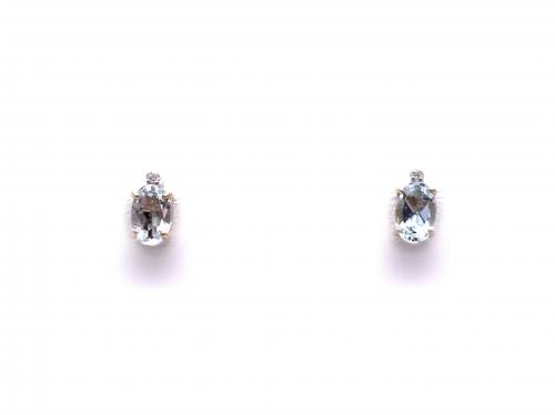 9ct Aquamarine & Diamond Stud Earrings