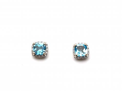 9ct Swiss Blue Topaz & Diamond Stud Earrings