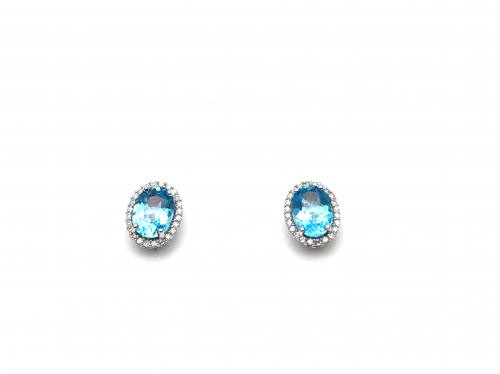 9ct Swiss Blue Topaz & Diamond Cluster Earrings
