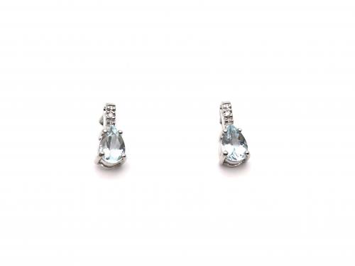 9ct Aquamarine and Diamond Stud Earrings