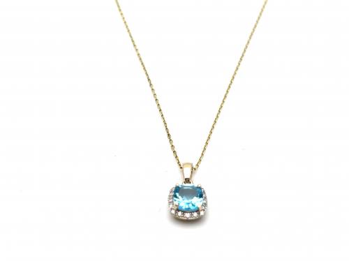 9ct Swiss Blue Topaz and Diamond Cluster Necklet