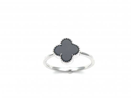 Silver Black Clover Ring
