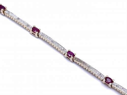 9ct Ruby & Diamond Bracelet 7 1/2 inch