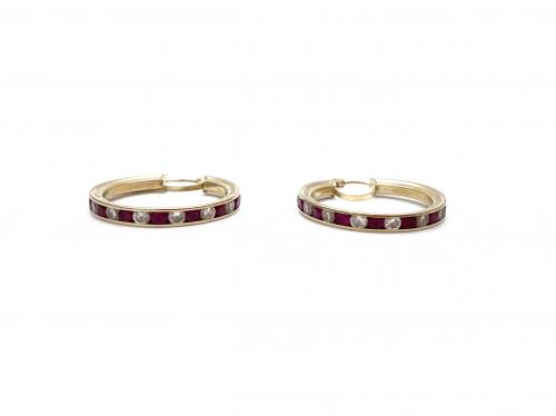 9ct Yellow Gold Red & White CZ Hoops