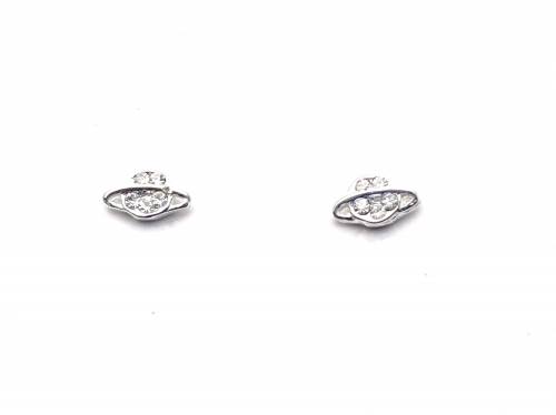 Silver CZ Planet Stud Earrings