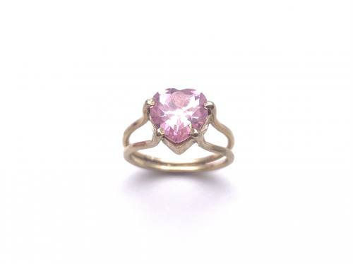 9ct Yellow Gold Pink CZ Heart Ring