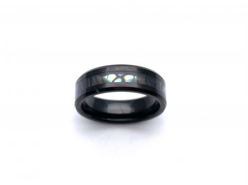 Tungsten Carbide Ring Abalone Shell Inlay Black IP