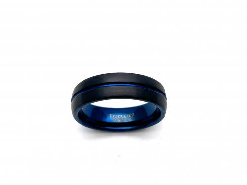 Tungsten Carbide Ring Black & Blue IP Plating 7mm